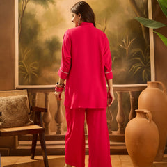 Pink Floral Embroidered Tunic With Trouser