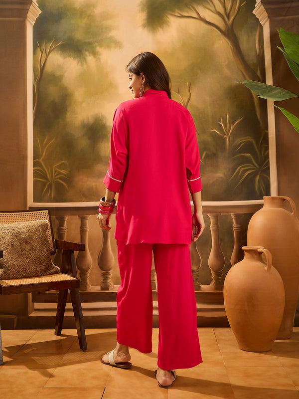 Pink Floral Embroidered Tunic With Trouser