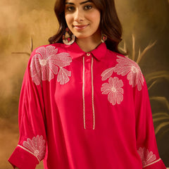 Pink Floral Embroidered Tunic With Trouser