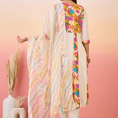 Off White Floral Embroidered Anarkali Kurta With Trouser & Dupatta Kurta Set