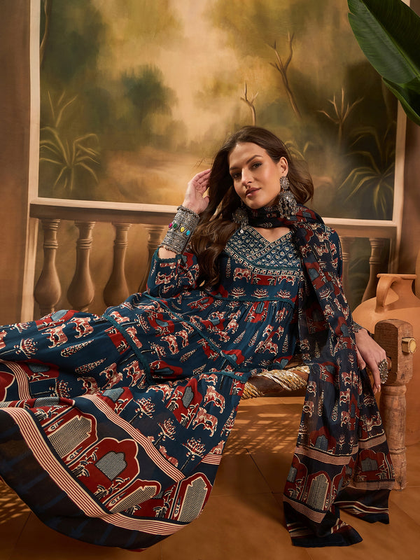 Pure Cotton Women Floral Print Flared Kurta Set