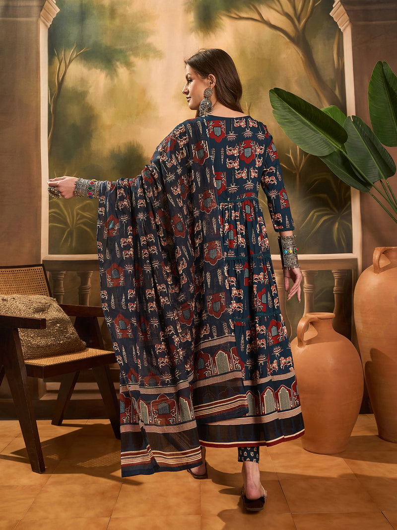 Pure Cotton Women Floral Print Flared Kurta Set
