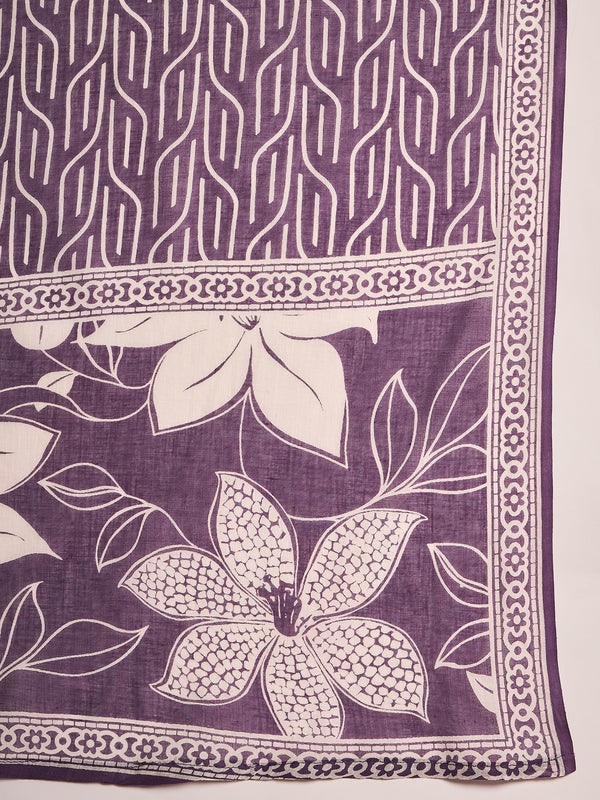 Floral Printed Pure Cotton Straight Kurta Trousers With Dupatta