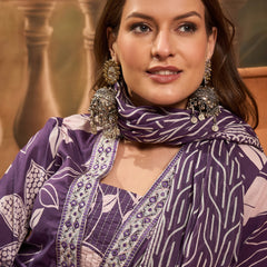 Floral Printed Pure Cotton Straight Kurta Trousers With Dupatta