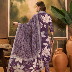 Floral Printed Pure Cotton Straight Kurta Trousers With Dupatta