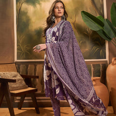Floral Printed Pure Cotton Straight Kurta Trousers With Dupatta