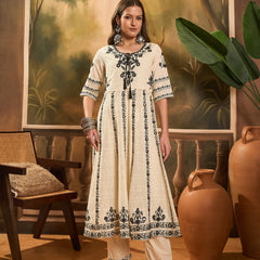 Women Floral Embroidered A-Line Kurta With Trousers & Dupatta