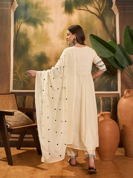 Women Floral Embroidered A-Line Kurta With Trousers & Dupatta