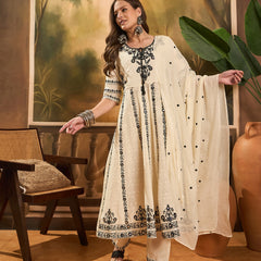 Women Floral Embroidered A-Line Kurta With Trousers & Dupatta