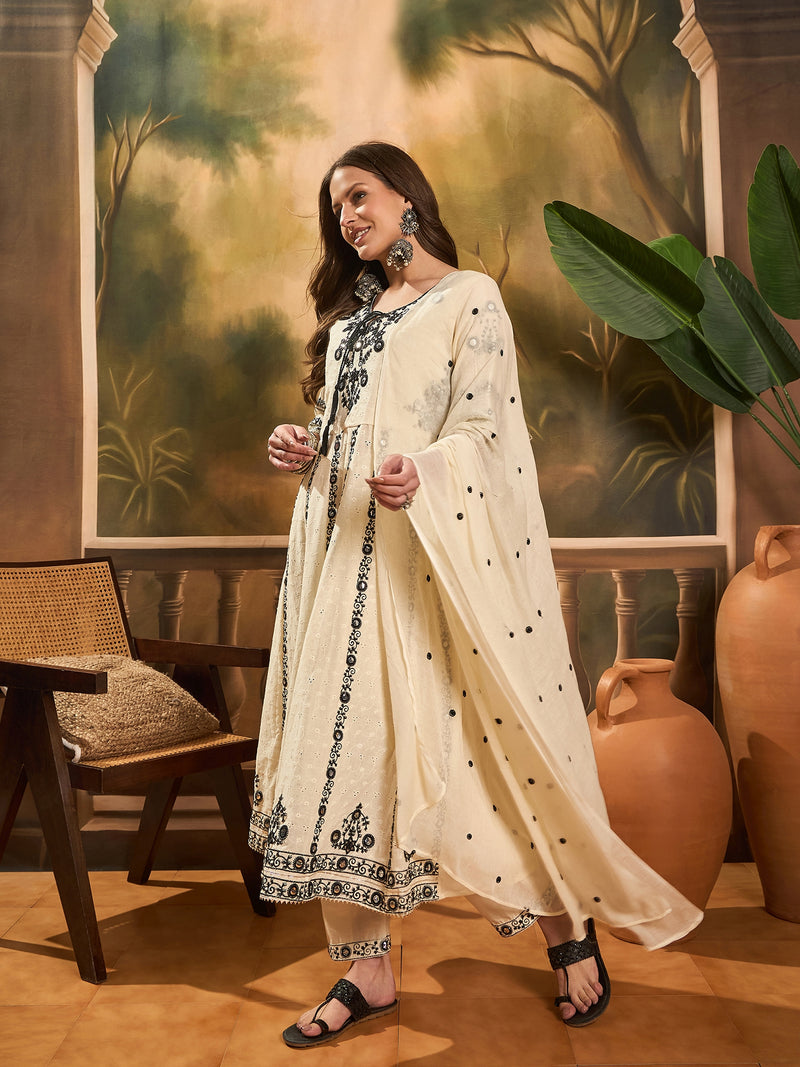 Women Floral Embroidered A-Line Kurta With Trousers & Dupatta