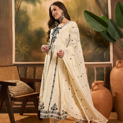 Women Floral Embroidered A-Line Kurta With Trousers & Dupatta