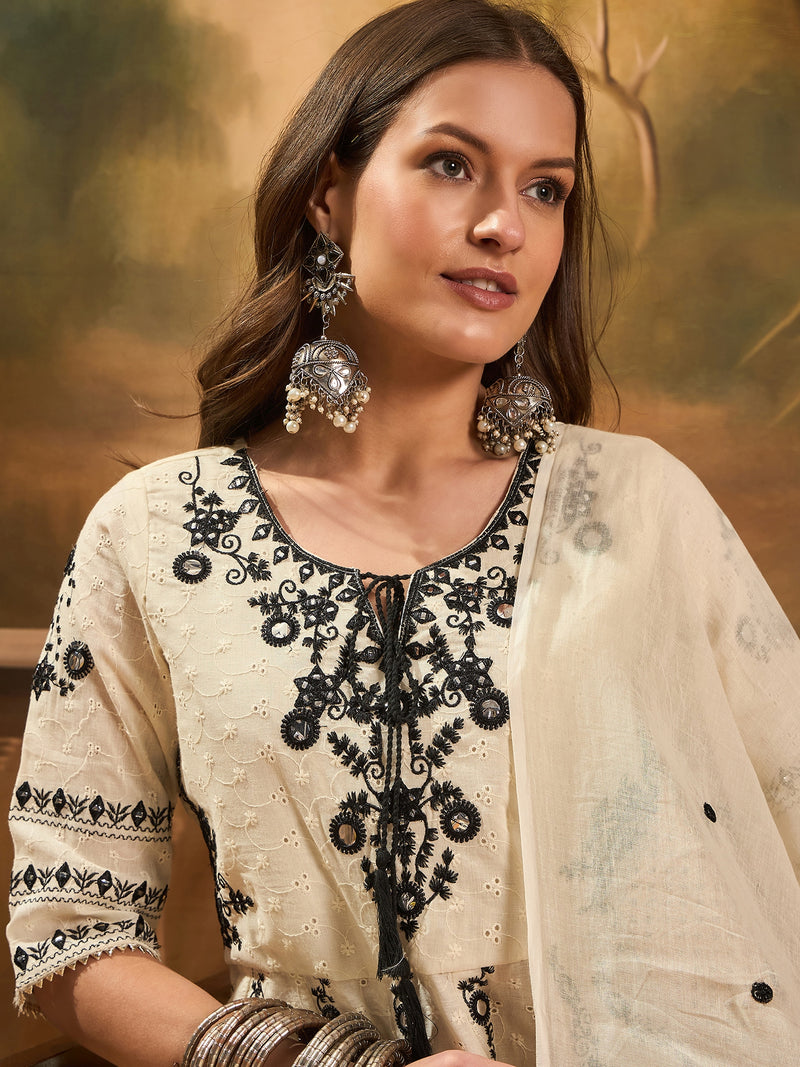 Women Floral Embroidered A-Line Kurta With Trousers & Dupatta