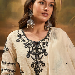 Women Floral Embroidered A-Line Kurta With Trousers & Dupatta
