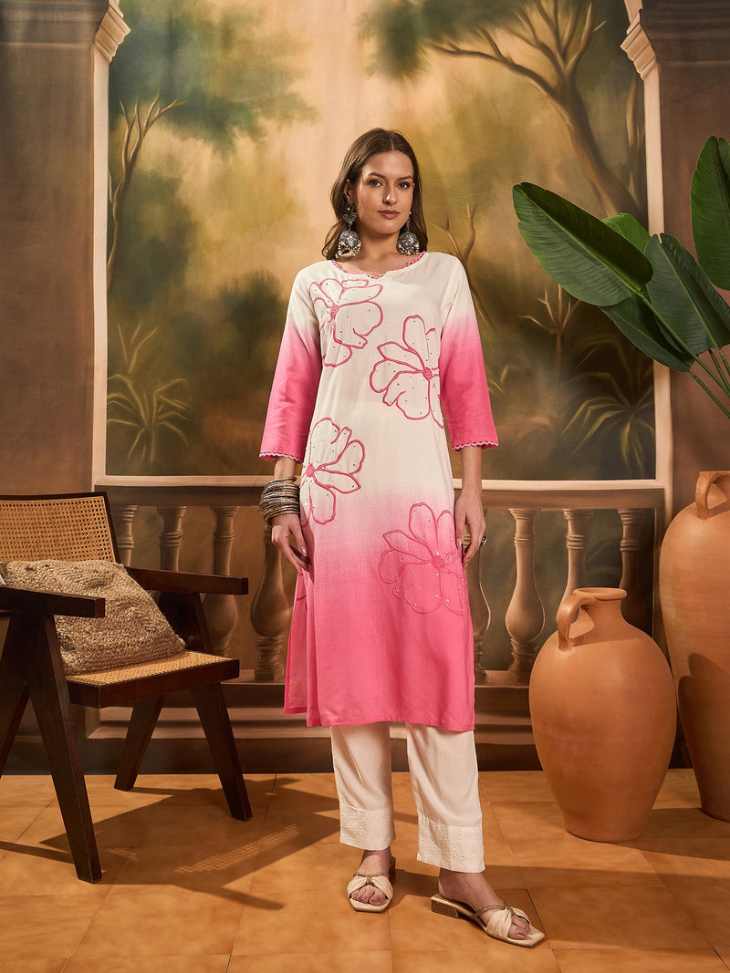 Women Tye-Dye Straight Kurta With Trousers & Dupatta