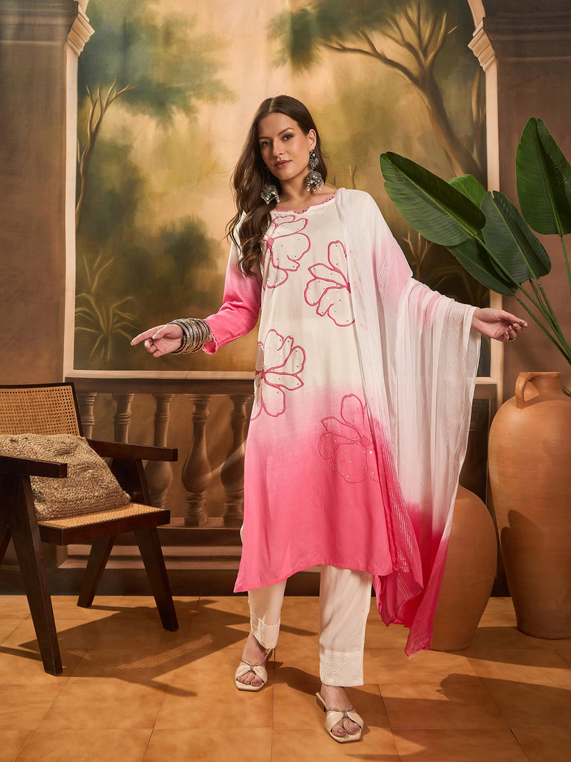 Women Tye-Dye Straight Kurta With Trousers & Dupatta