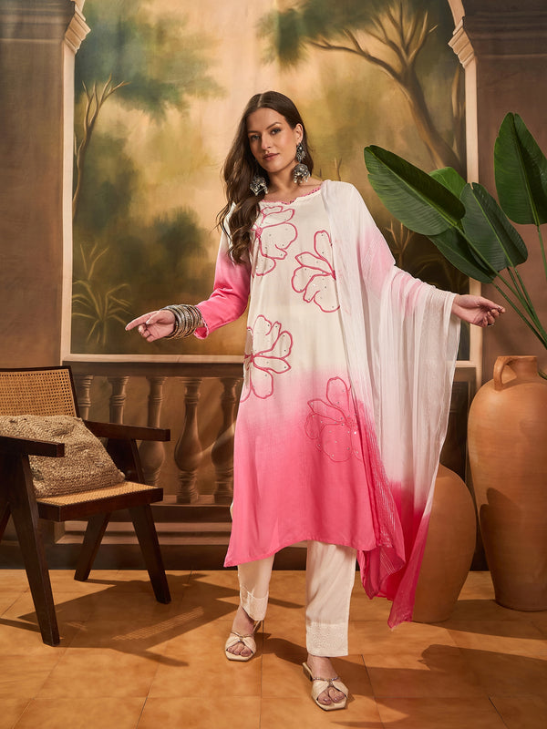 Women Tye-Dye Straight Kurta With Trousers & Dupatta