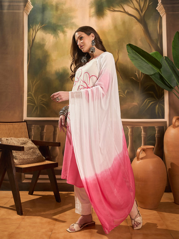 Women Tye-Dye Straight Kurta With Trousers & Dupatta