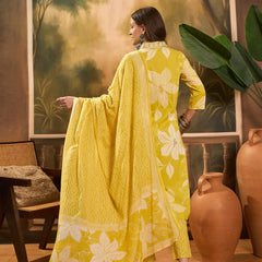 Floral Print Straight Kurta Set With Dupatta