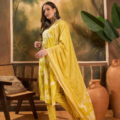 Floral Print Straight Kurta Set With Dupatta