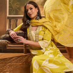 Floral Print Straight Kurta Set With Dupatta