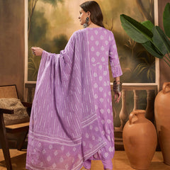 Printed A-Line Kurta With Trousers & Dupatta