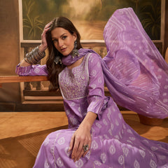 Printed A-Line Kurta With Trousers & Dupatta