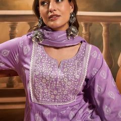 Printed A-Line Kurta With Trousers & Dupatta