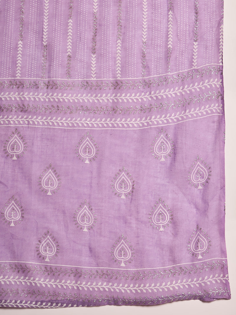 Printed A-Line Kurta With Trousers & Dupatta