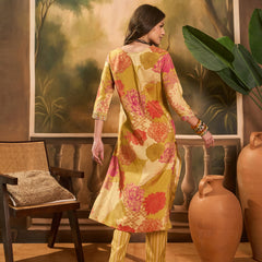 Floral Printed V Neck Straight Kurta & Trousers