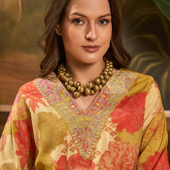 Floral Printed V Neck Straight Kurta & Trousers