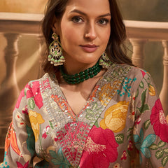 Floral Printed V Neck Straight Kurta & Trousers
