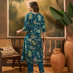Floral Printed V Neck Straight Kurta & Trousers