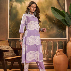 Women Floral Printed A-Line Kurta & Trousers