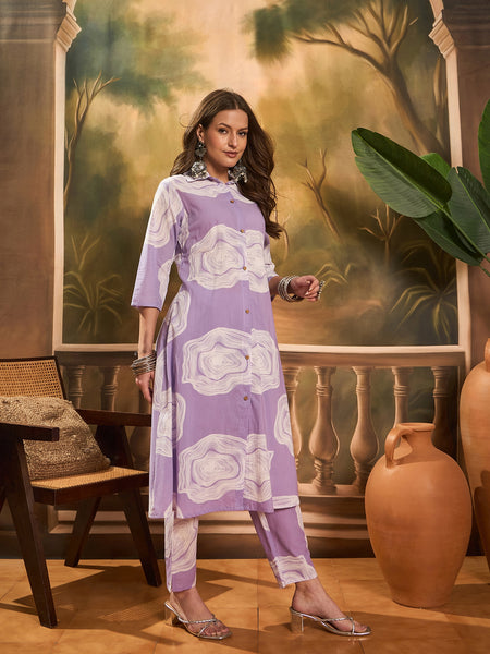Women Floral Printed A-Line Kurta & Trousers