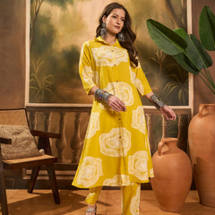 Women Floral Printed A-Line Kurta & Trousers