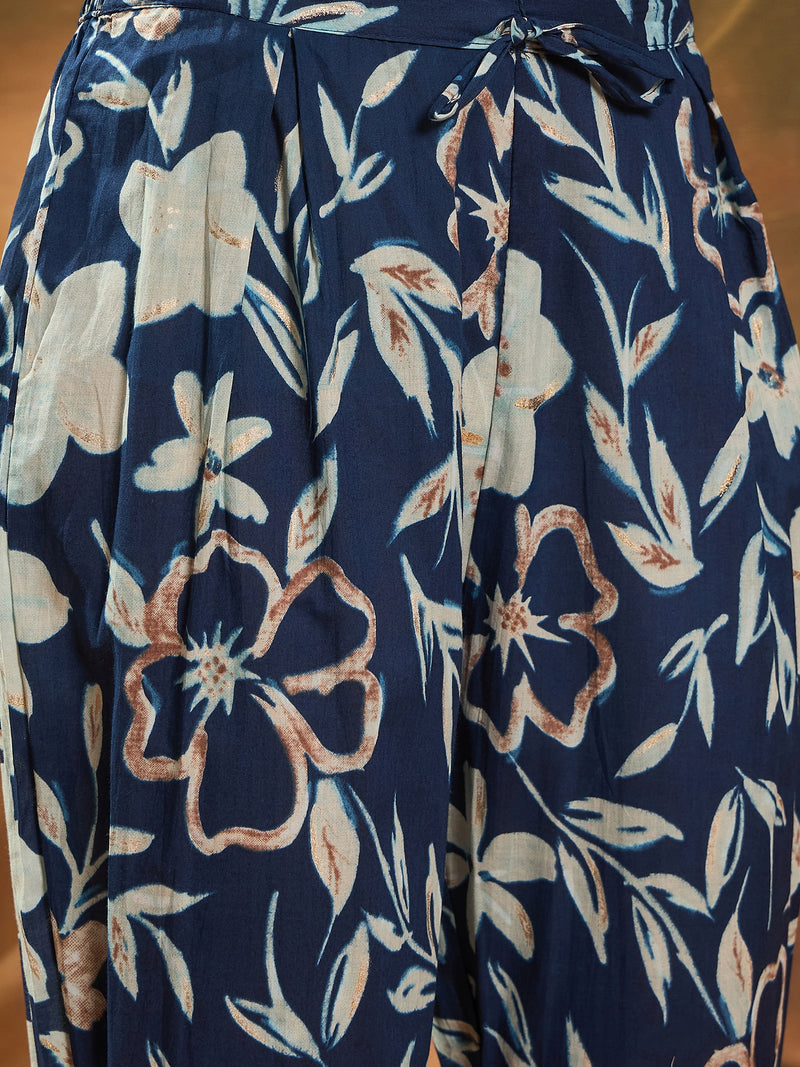 Floral Printed Pure Cotton A-Line Kurta & Trousers