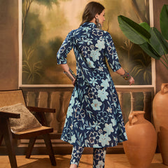 Floral Printed Pure Cotton A-Line Kurta & Trousers