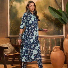 Floral Printed Pure Cotton A-Line Kurta & Trousers