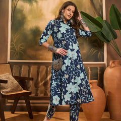 Floral Printed Pure Cotton A-Line Kurta & Trousers