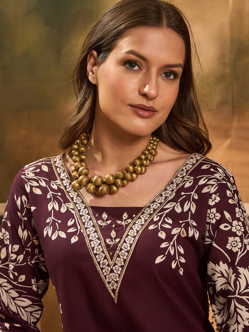 Women Floral Printed Straight Kurta & Trousers