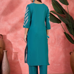 Pure Cotton Floral Embroidered Straight Kurta With Trousers