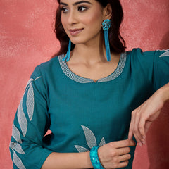 Pure Cotton Floral Embroidered Straight Kurta With Trousers