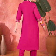 Pure Cotton Mirror Work Straight Kurta With Trouser Kurta Set