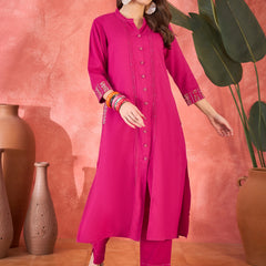Pure Cotton Mirror Work Straight Kurta With Trouser Kurta Set