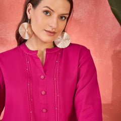 Pure Cotton Mirror Work Straight Kurta With Trouser Kurta Set