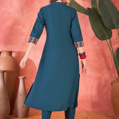 Pure Cotton Mirror Work Straight Kurta With Trouser Kurta Set