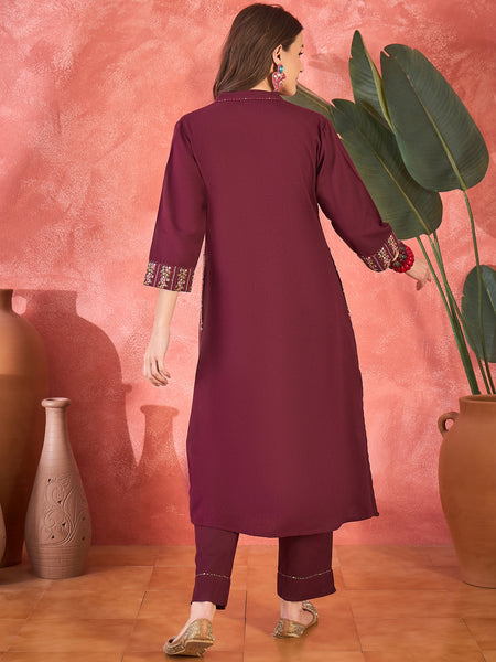 Pure Cotton Mirror Work Straight Kurta With Trouser Kurta Set