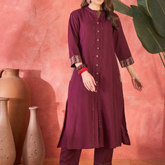 Pure Cotton Mirror Work Straight Kurta With Trouser Kurta Set