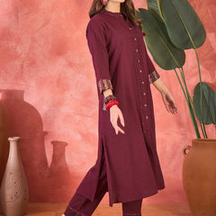 Pure Cotton Mirror Work Straight Kurta With Trouser Kurta Set