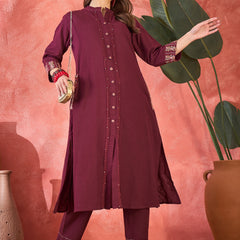 Pure Cotton Mirror Work Straight Kurta With Trouser Kurta Set